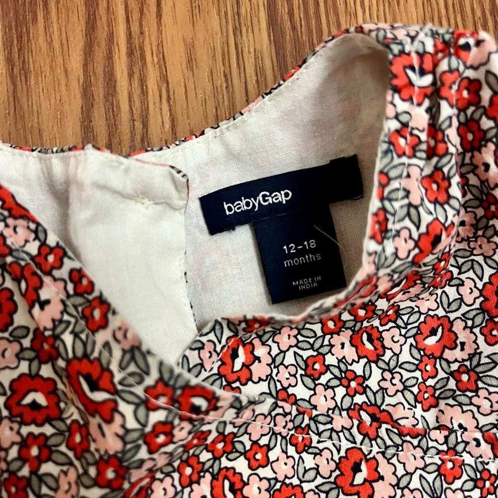 GAP Orange and White Floral Ruffle-Sleeve Dress